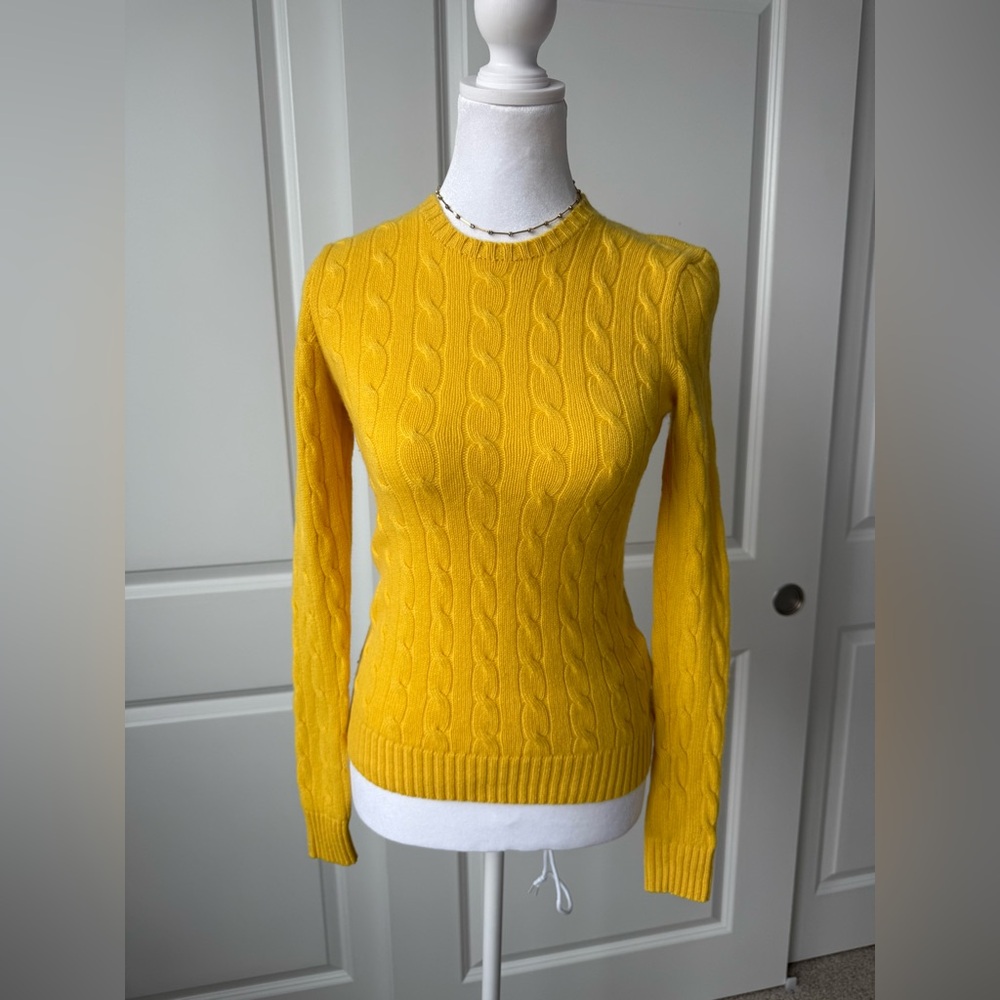 Polo Ralph Lauren Mustard Cable 100% Cashmere Knit Sweater